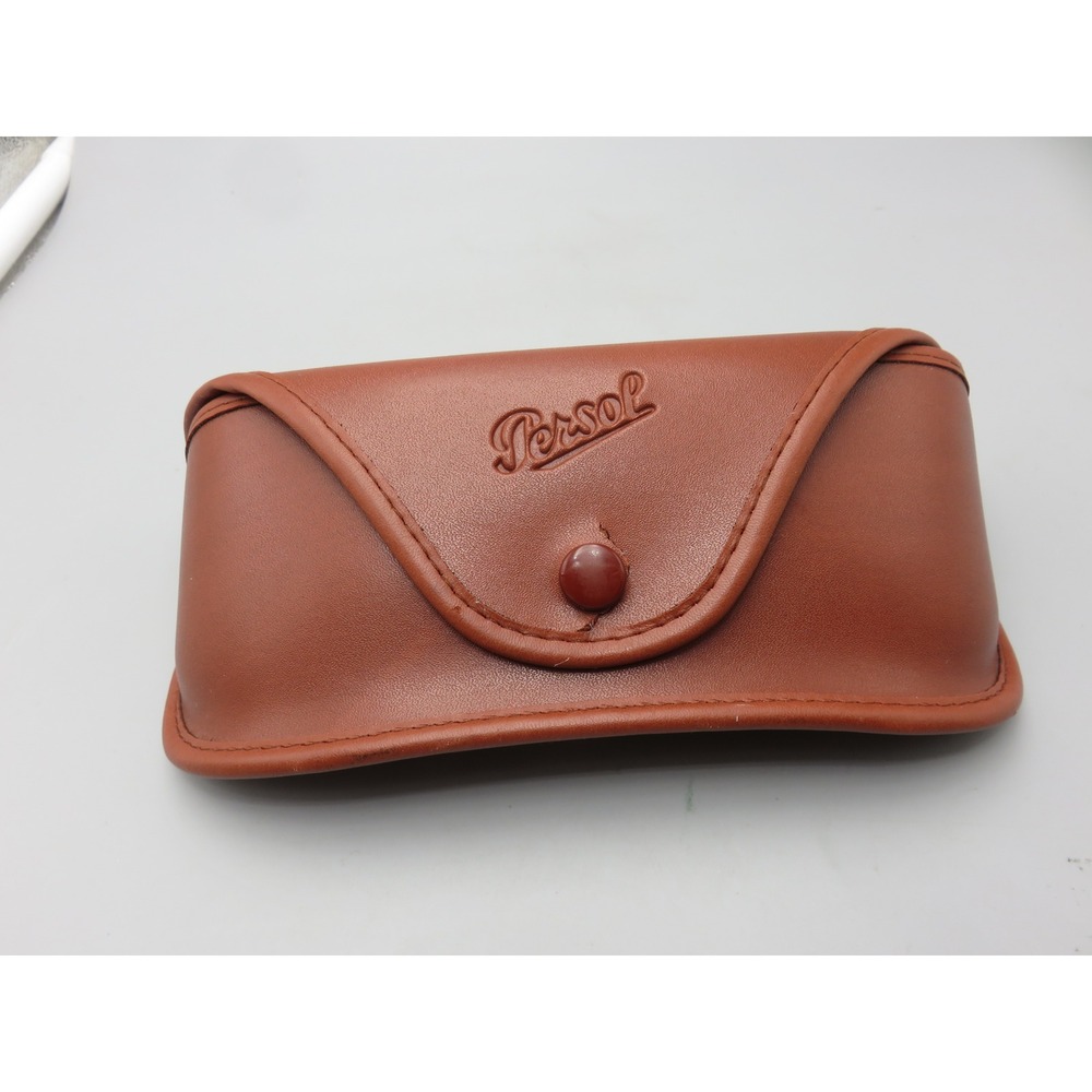 Persol Brown Leather Sunglasses Case Italy Snap Closure Eyewear Pouch as is